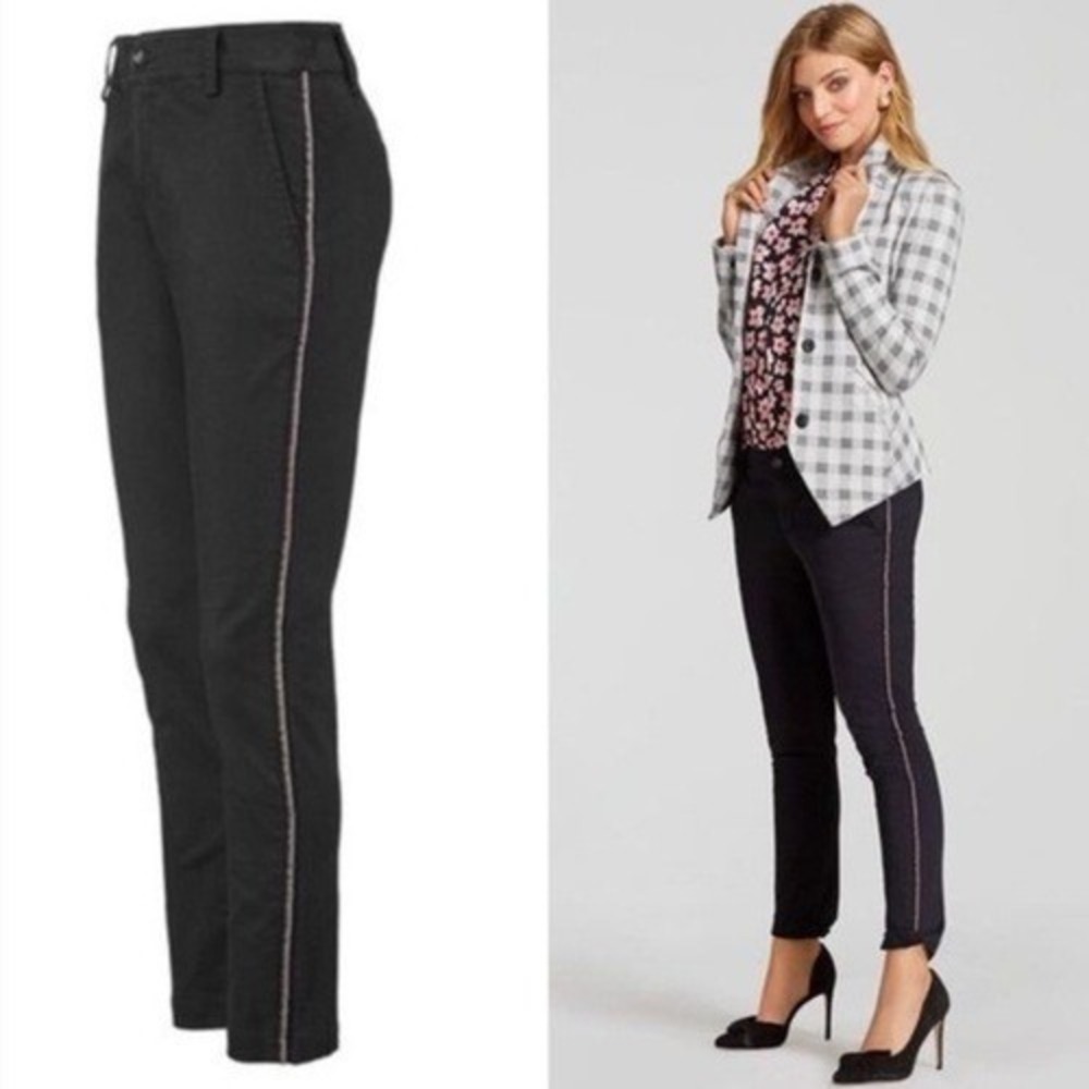 Cabi Pants Womens 8 The Peyton Tapered Pockets Tuxedo Stripe Washed Black